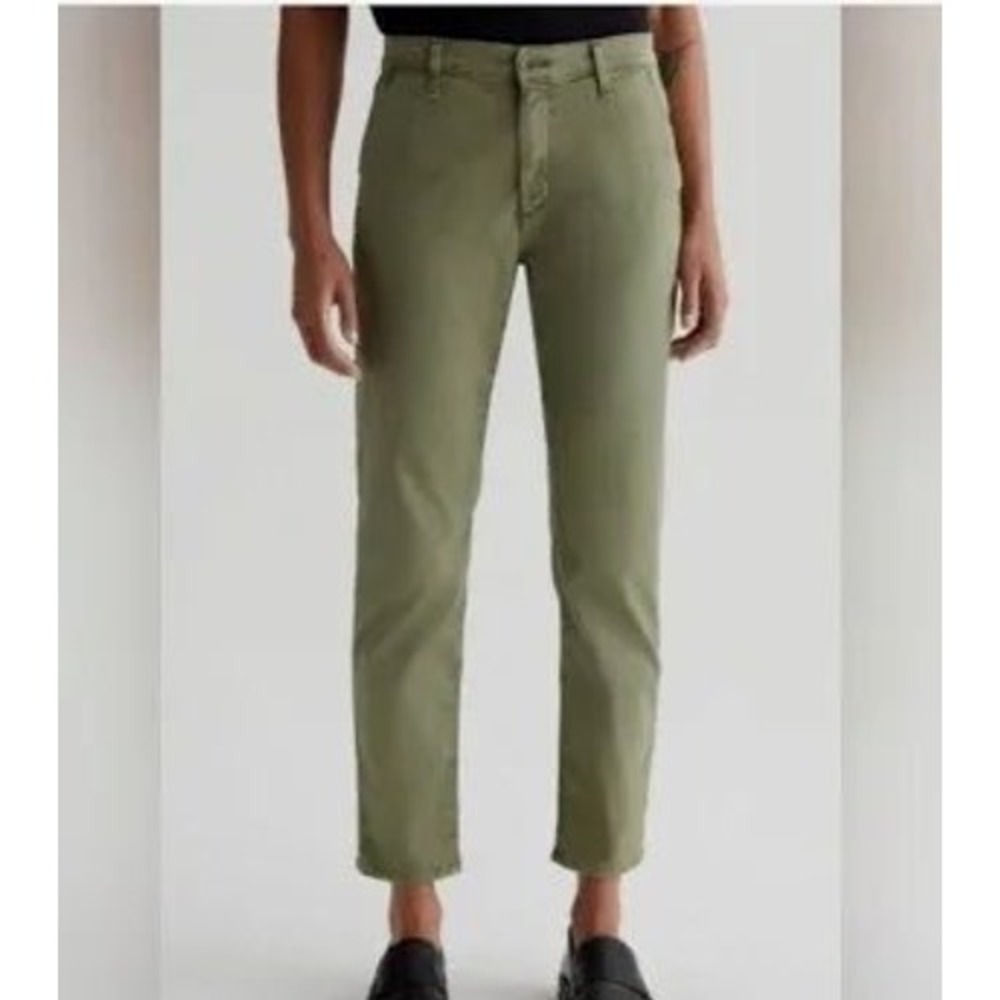 AG Adriano Goldschmied Caden Trouser Pant 26R Green EUC Tailored Cropped brushed
